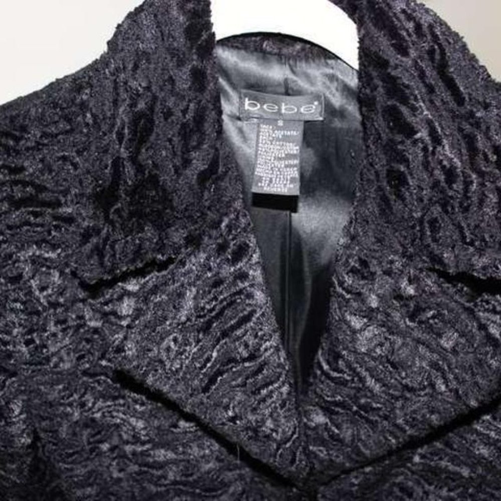 Bebe Long Black Faux Persian Lamb Maxi Jacket Coat